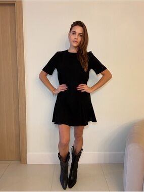 Zara Black Short-Sleeve Ruffle-Hem Mini Dress